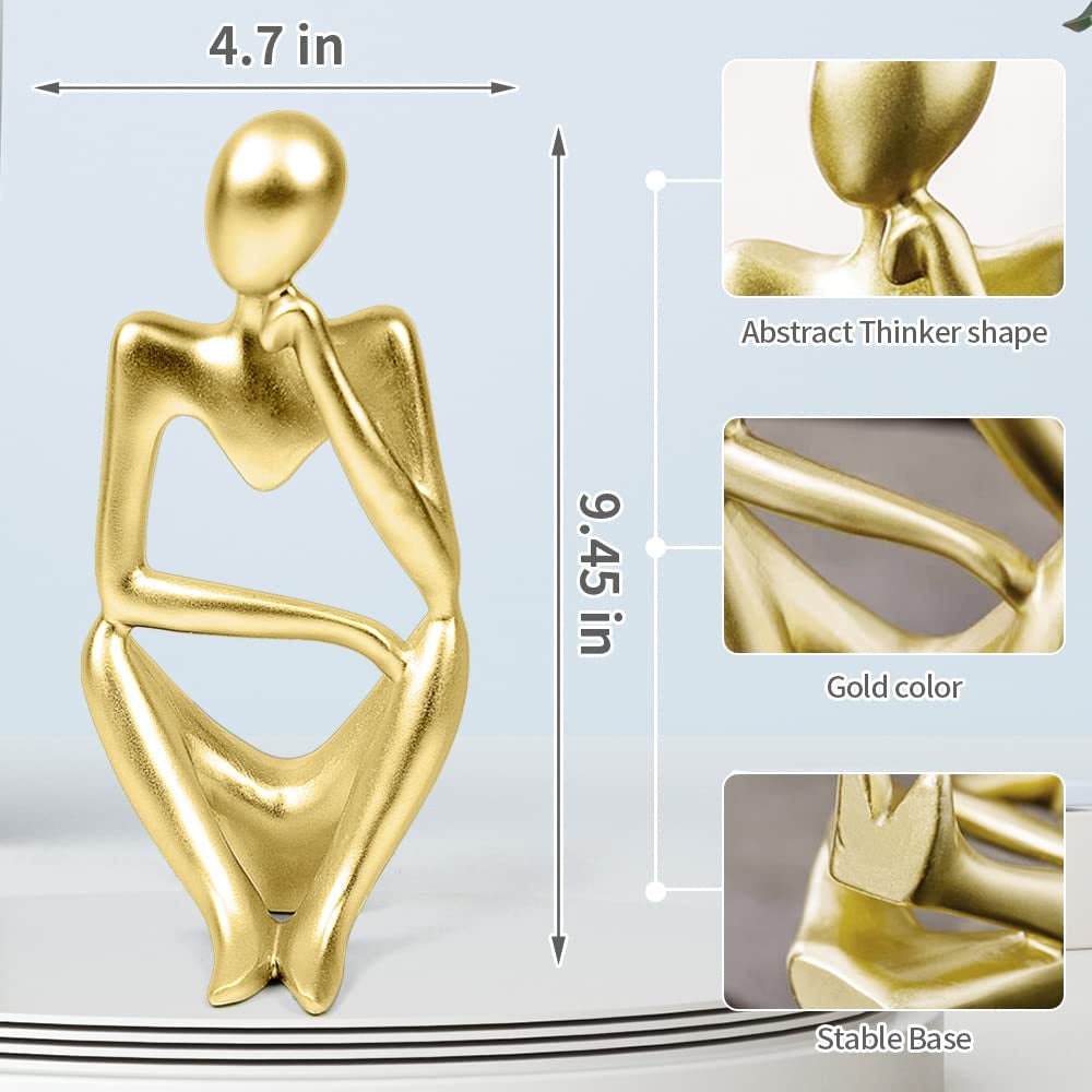 Prosfalt Resin Thinker Statue Abstract Statue Home Décor Accents Collectible Figurines Art Home Office Bookshelf Desktop Modern Home Decor Accent, Large 9.45 Inches(Gold-Right)