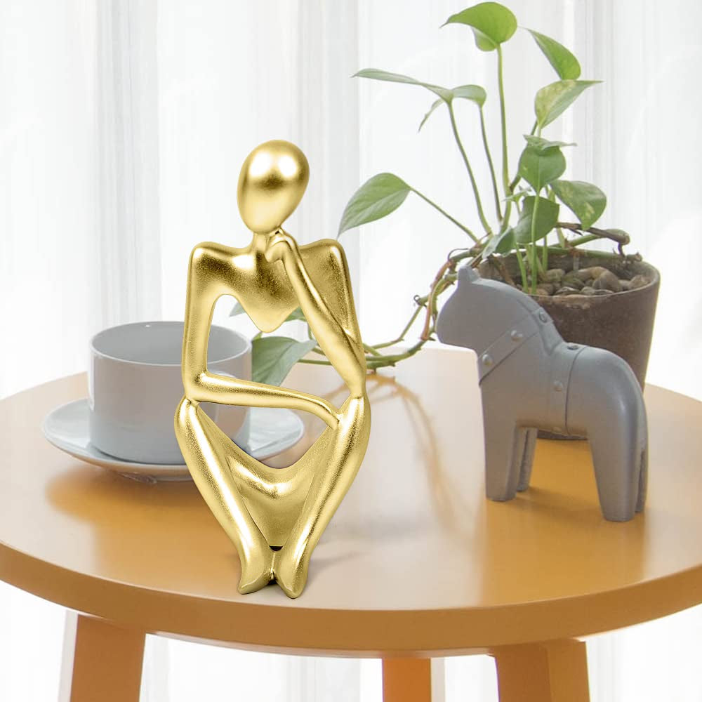Prosfalt Resin Thinker Statue Abstract Statue Home Décor Accents Collectible Figurines Art Home Office Bookshelf Desktop Modern Home Decor Accent, Large 9.45 Inches(Gold-Right)