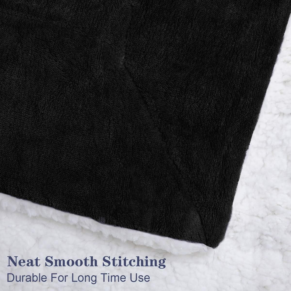 Fleece Sherpa Blanket for Couch(Black, Throw), Thick Warm Velvety Blanket for Winter Christmas, 50 X 60 Inches