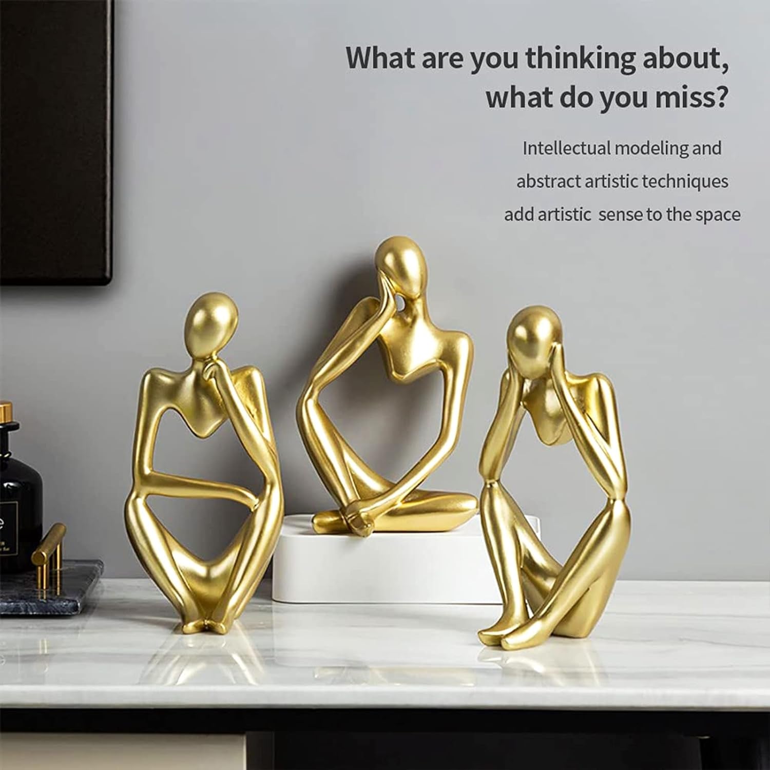 Prosfalt Resin Thinker Statue Abstract Statue Home Décor Accents Collectible Figurines Art Home Office Bookshelf Desktop Modern Home Decor Accent, Large 9.45 Inches(Gold-Right)
