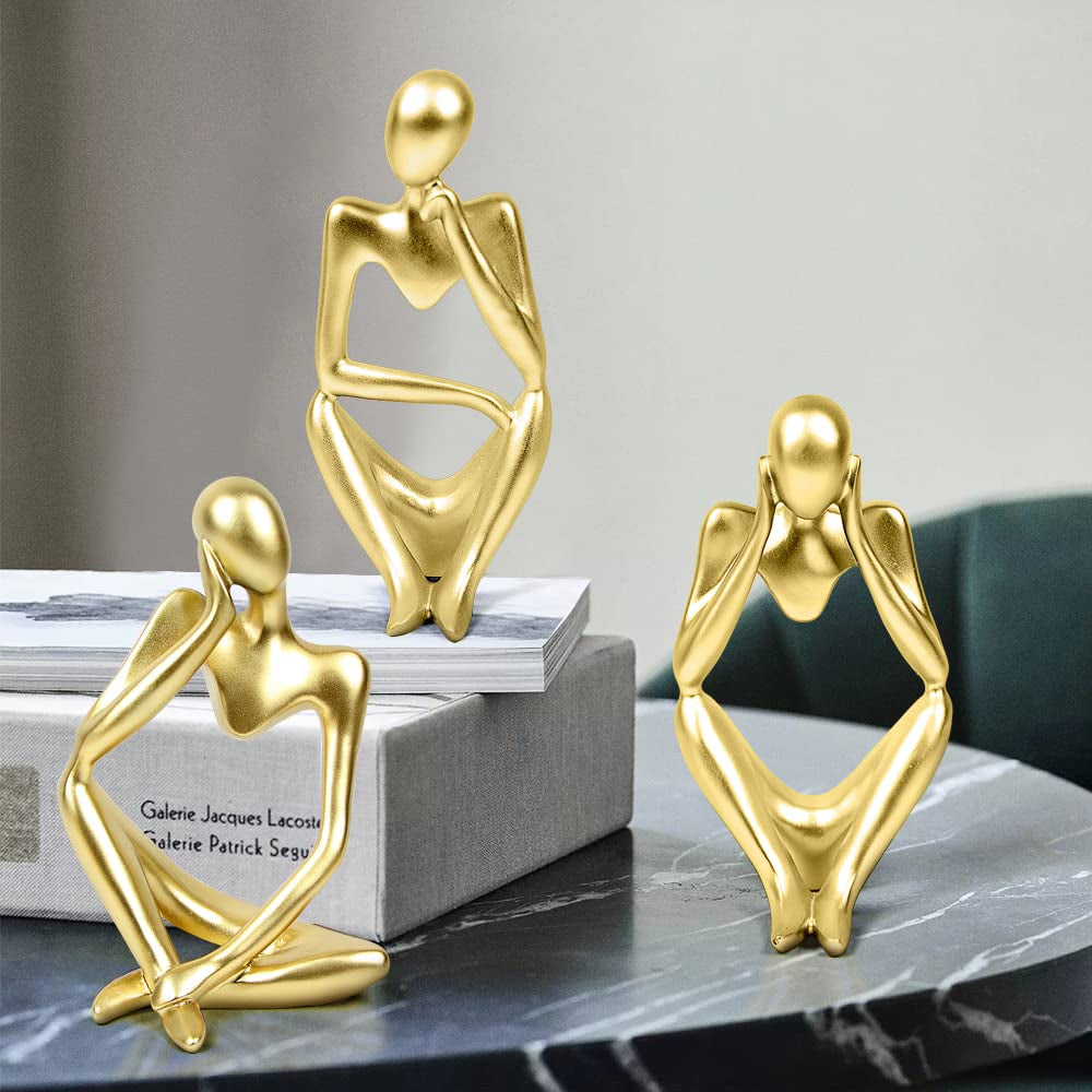 Prosfalt Resin Thinker Statue Abstract Statue Home Décor Accents Collectible Figurines Art Home Office Bookshelf Desktop Modern Home Decor Accent, Large 9.45 Inches(Gold-Right)