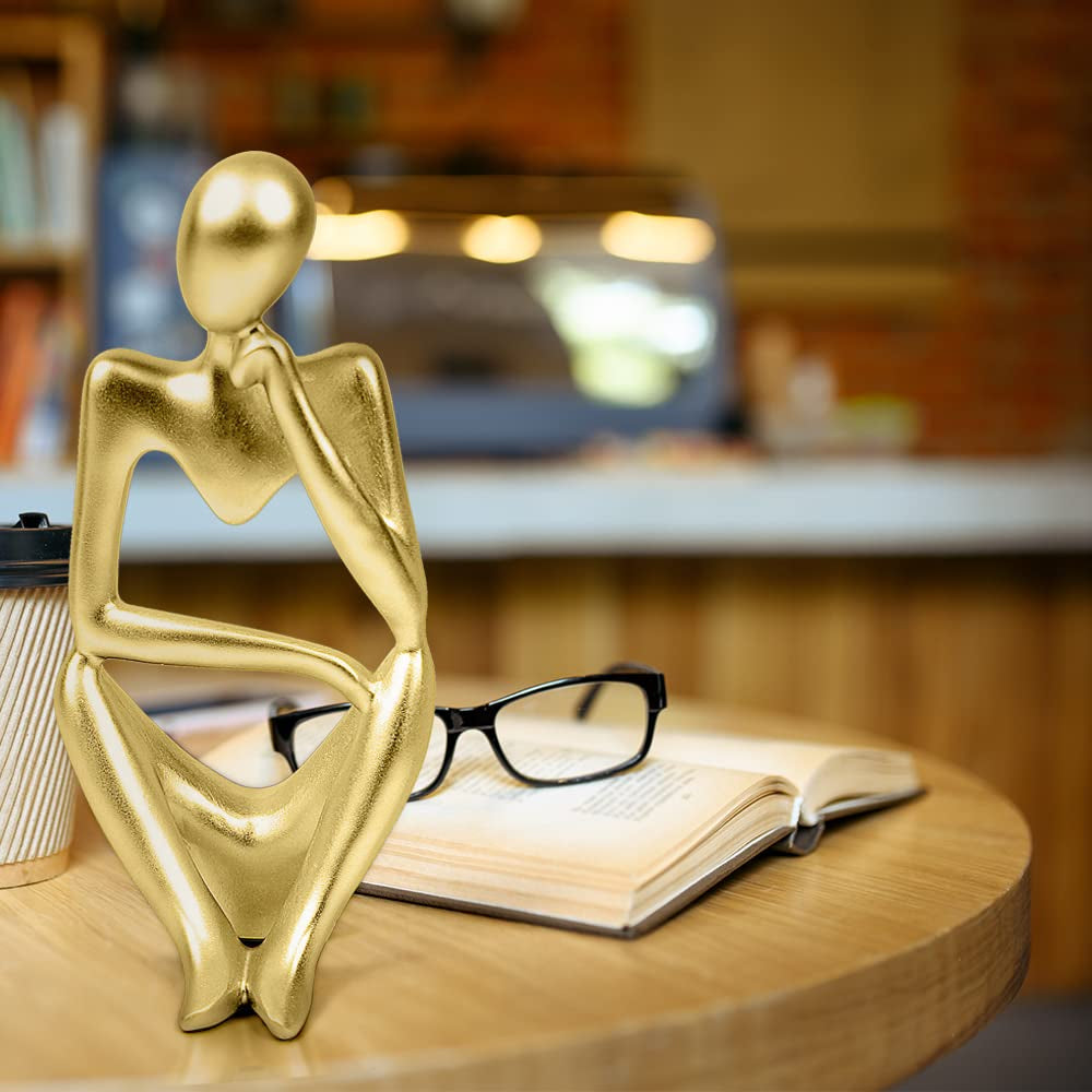 Prosfalt Resin Thinker Statue Abstract Statue Home Décor Accents Collectible Figurines Art Home Office Bookshelf Desktop Modern Home Decor Accent, Large 9.45 Inches(Gold-Right)