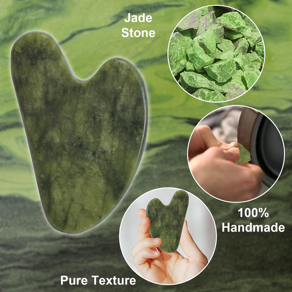Gua Sha Facial Tools for Skin Care Massage Tools for Self Care Jade Body Guasha Stone Spa Kit Face Sculpting Tool for Beauty Puffiness Reduction Muscle Tension Relief Jawline Sculptor Green