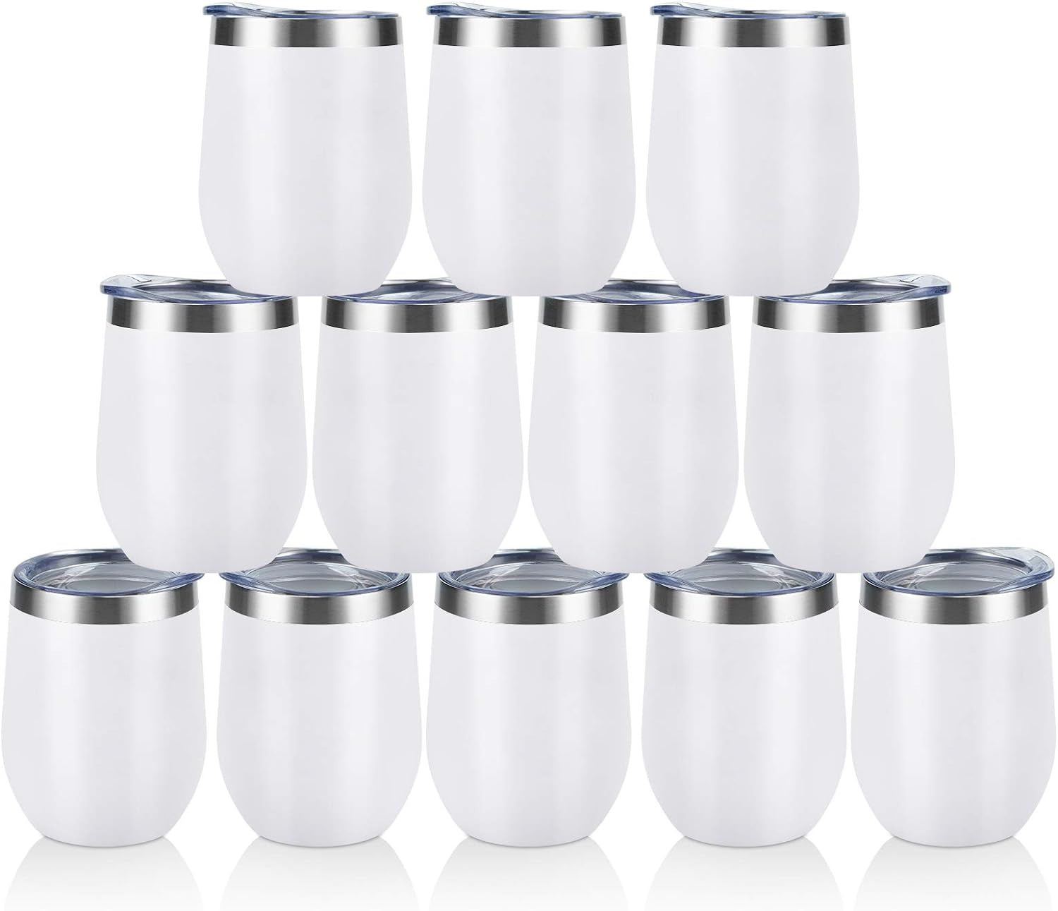12 Pack Stainless Steel Wine Tumblers, 12Oz Double Wall Vacuum Insulated Wine Tumblers with Lids and Straws, Stainless Steel Stemless Wine Glasses for Coffee, Wine, Cocktails, Champaign, White…