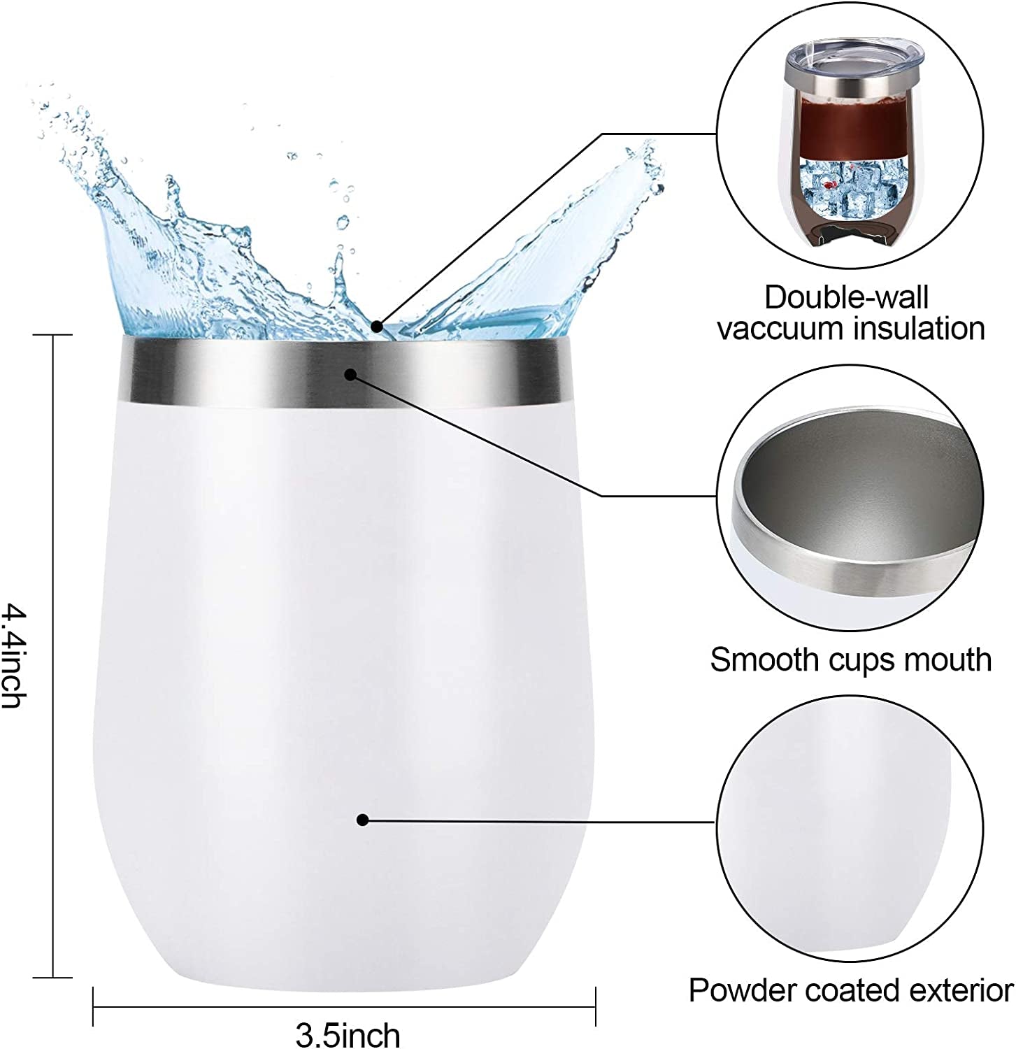 12 Pack Stainless Steel Wine Tumblers, 12Oz Double Wall Vacuum Insulated Wine Tumblers with Lids and Straws, Stainless Steel Stemless Wine Glasses for Coffee, Wine, Cocktails, Champaign, White…