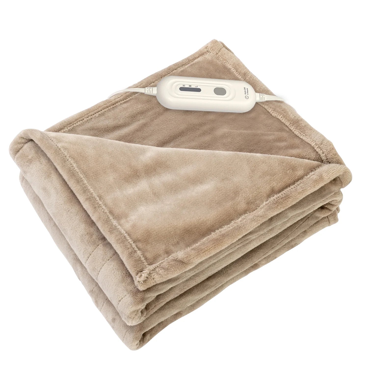 Heated Blanket Throw，50"X60"Double Flannel Heating Blanket for Home Office, Electric Blanket 4 Hours Auto-Off & Over-Heat Protection,Camel